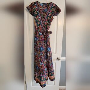 Boho Floral V-Neck Wrap Dress